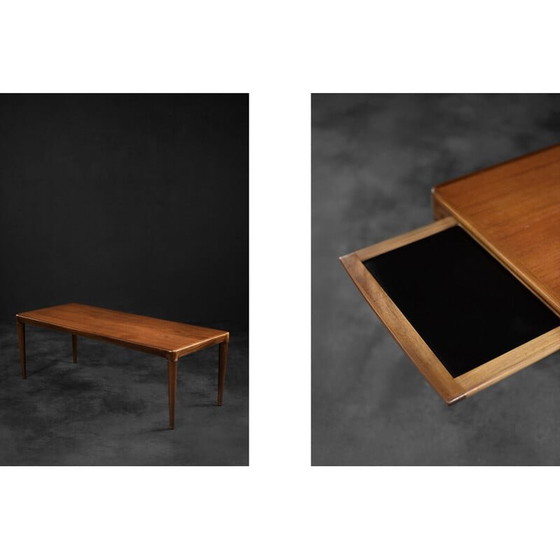 Image 1 of Table basse vintage scandinave danoise en palissandre avec plateau noir extractible, années 1960