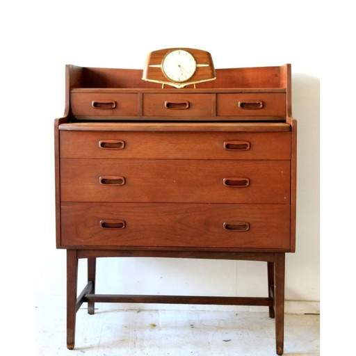 Table de toilette compacte et incurvée en teck du Mid Century avec miroir extractible