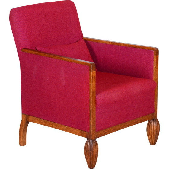 Image 1 of Fauteuil Vintage Art Deco en hêtre rouge, France 1930