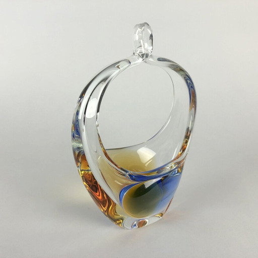 Panier en verre vintage par Luboš Metelák et Oldřich Lípa pour Moser Karlovy Vary, Tchèque 1970