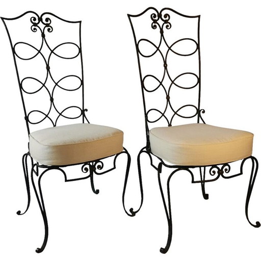 Paire de chaises vintage en fer forgé de René Prou, 1950