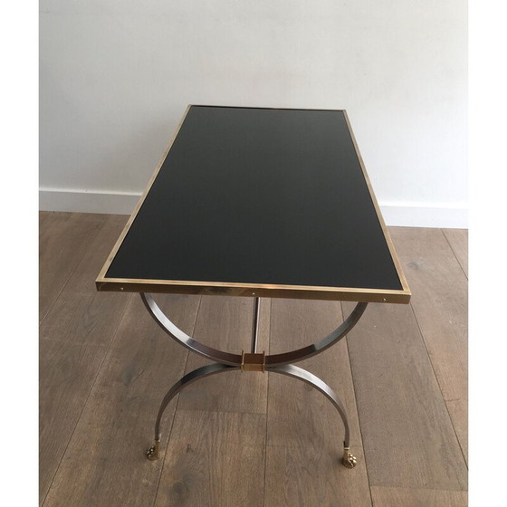 Image 1 of Table basse néoclassique vintage, acier brossé, France 1940