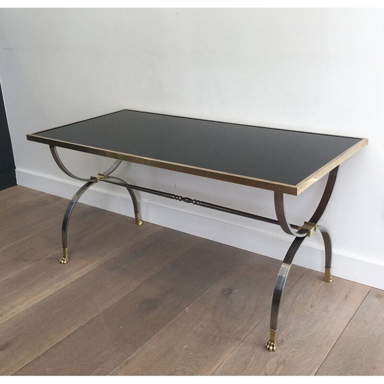 Image 1 of Table basse néoclassique vintage, acier brossé, France 1940