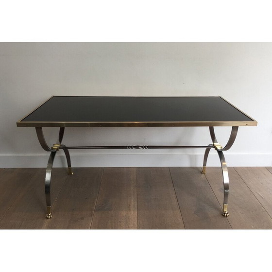 Image 1 of Table basse néoclassique vintage, acier brossé, France 1940