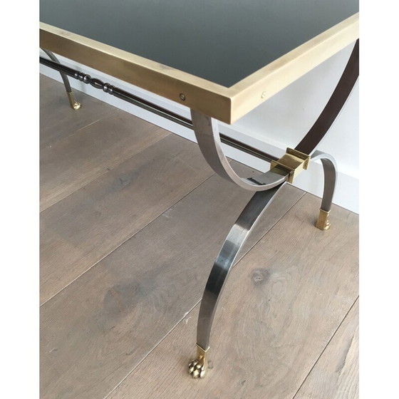 Image 1 of Table basse néoclassique vintage, acier brossé, France 1940