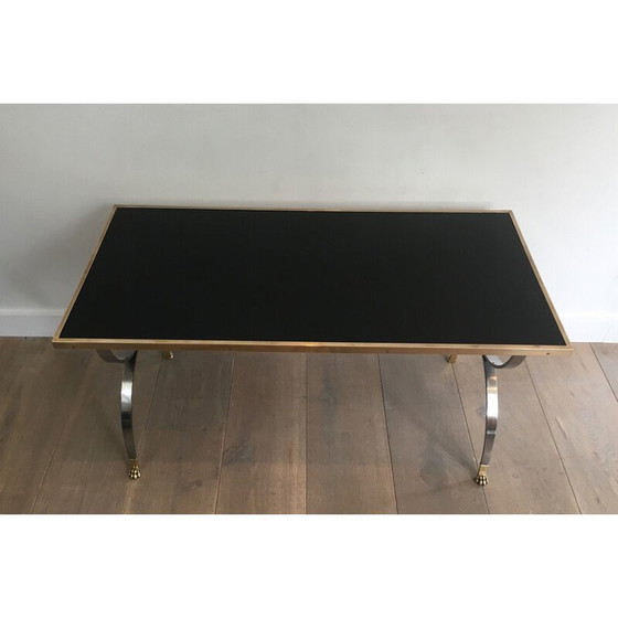 Image 1 of Table basse néoclassique vintage, acier brossé, France 1940