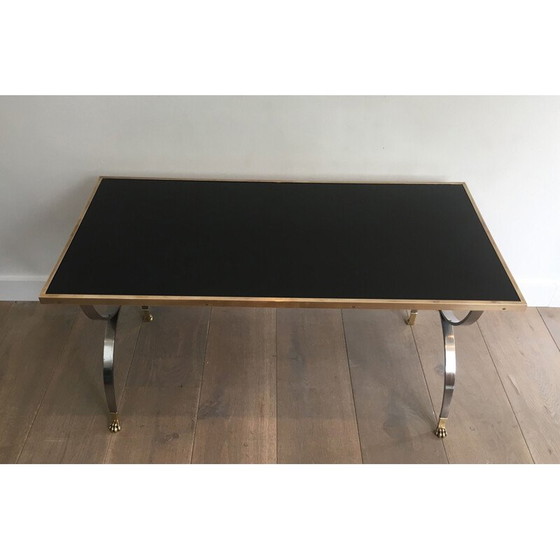 Image 1 of Table basse néoclassique vintage, acier brossé, France 1940