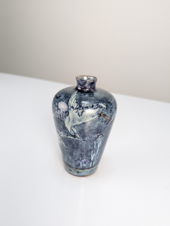 Image 1 of Vase Art Nouveau avec hérons et fleurs, J.W. Mijnlieff, Hollande Utrecht 1900S