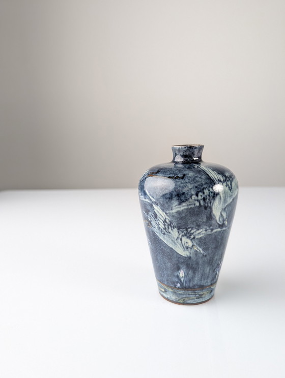 Image 1 of Vase Art Nouveau avec hérons et fleurs, J.W. Mijnlieff, Hollande Utrecht 1900S