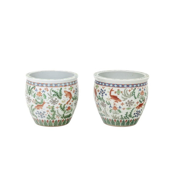 Image 1 of Paire de jardinières en porcelaine de Canton, 1950