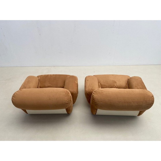 Image 1 of Paire de fauteuils en cuir nubuck du milieu du siècle, Italie, années 1970