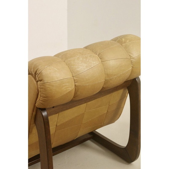Image 1 of Fauteuils vintage en bois massif et cuir camel, Finlande 1960