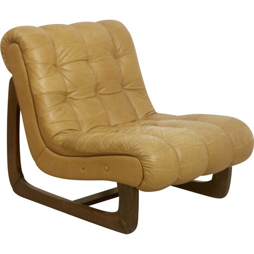 Fauteuils vintage en bois massif et cuir camel, Finlande 1960
