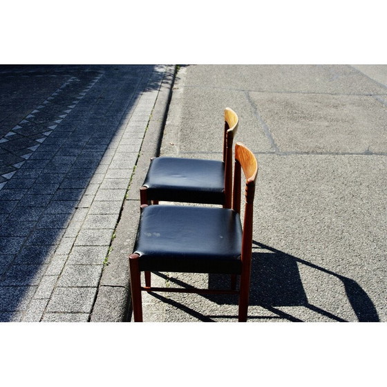 Image 1 of Paire de chaises vintage en teck et cuir noir par Hw Klein pour Bramin, Danemark 1960