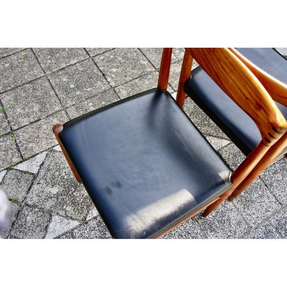Image 1 of Paire de chaises vintage en teck et cuir noir par Hw Klein pour Bramin, Danemark 1960