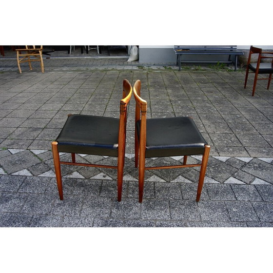 Image 1 of Paire de chaises vintage en teck et cuir noir par Hw Klein pour Bramin, Danemark 1960
