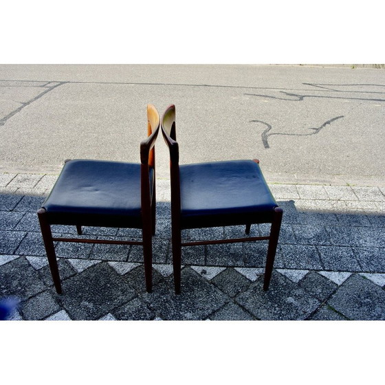 Image 1 of Paire de chaises vintage en teck et cuir noir par Hw Klein pour Bramin, Danemark 1960