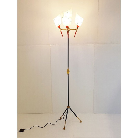 Image 1 of Lampadaire tripode vintage en laiton