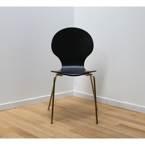 Image 1 of Ensemble de 8 chaises de salle à manger vintage en métal doré et bois noir