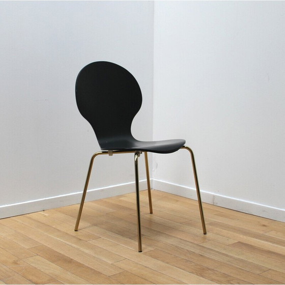 Image 1 of Ensemble de 8 chaises de salle à manger vintage en métal doré et bois noir