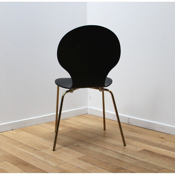 Image 1 of Ensemble de 8 chaises de salle à manger vintage en métal doré et bois noir