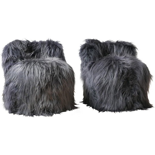 Paire de fauteuils d'appoint en peau de mouton du milieu du siècle, Angleterre, années 1970