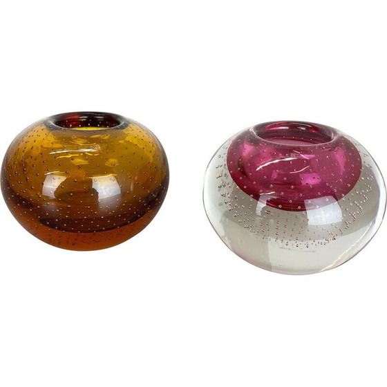 Image 1 of Paire de cendriers vintage en verre de Murano marron et rose, Italie 1970