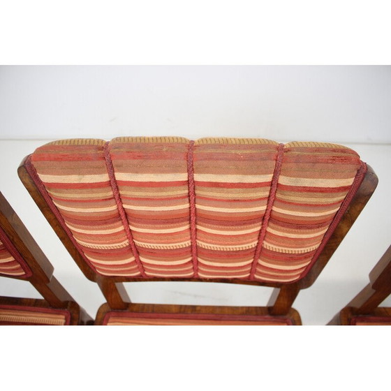Image 1 of Ensemble de 4 chaises de salle à manger Art déco vintage en noyer, placage et tissu, Tchécoslovaquie, années 1930