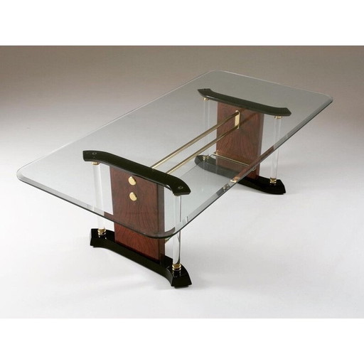Table basse vintage en laiton et verre, 1970