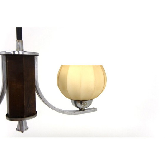 Image 1 of Lampe suspendue vintage en métal, bois et verre, Suède 1960