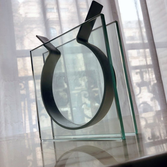 Image 1 of Vase Vintage • Square Ribbon • Peter Hewitt • Moma • Verre & Acier • Space Age • 1970-1980