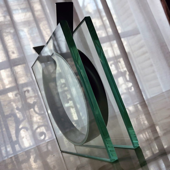 Image 1 of Vase Vintage • Square Ribbon • Peter Hewitt • Moma • Verre & Acier • Space Age • 1970-1980