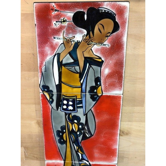 Image 1 of Peinture japonaise vintage de l'Atelier Picard Vallauris, 1960