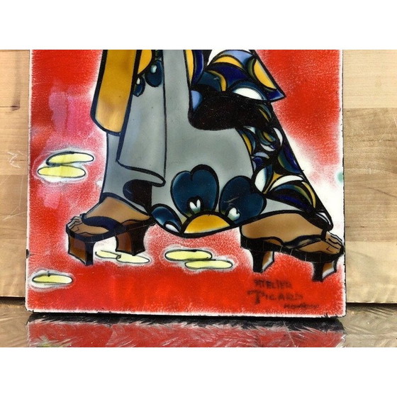 Image 1 of Peinture japonaise vintage de l'Atelier Picard Vallauris, 1960