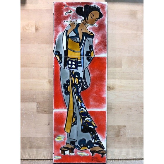 Image 1 of Peinture japonaise vintage de l'Atelier Picard Vallauris, 1960