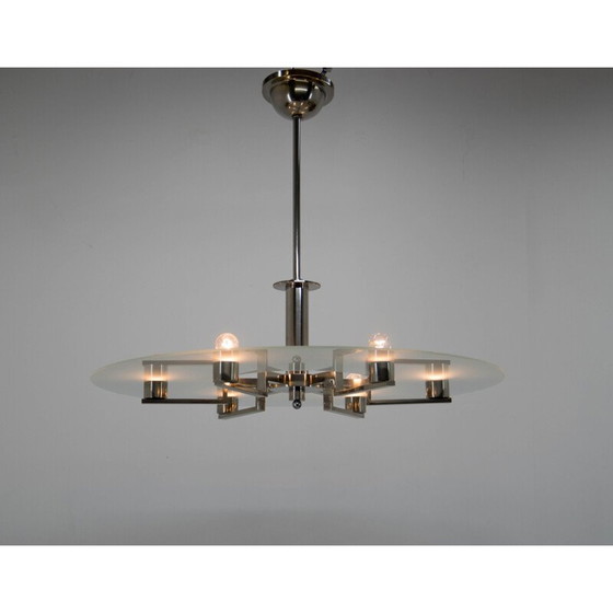 Image 1 of Lustre fonctionnaliste vintage à 6 flammes en nickel, 1930