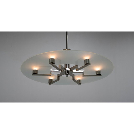 Image 1 of Lustre fonctionnaliste vintage à 6 flammes en nickel, 1930
