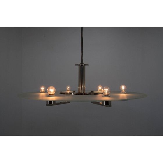 Image 1 of Lustre fonctionnaliste vintage à 6 flammes en nickel, 1930