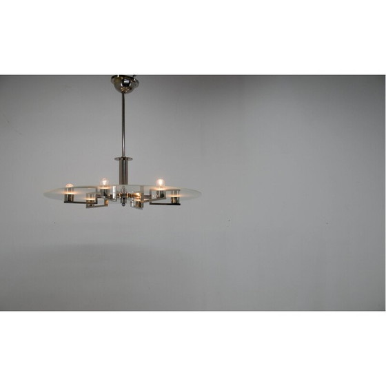 Image 1 of Lustre fonctionnaliste vintage à 6 flammes en nickel, 1930