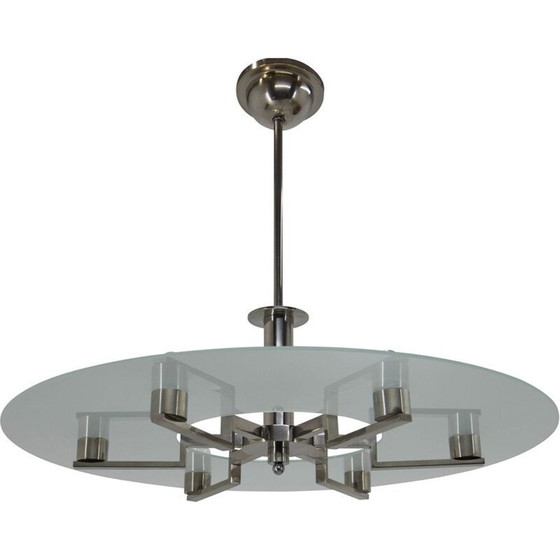 Image 1 of Lustre fonctionnaliste vintage à 6 flammes en nickel, 1930