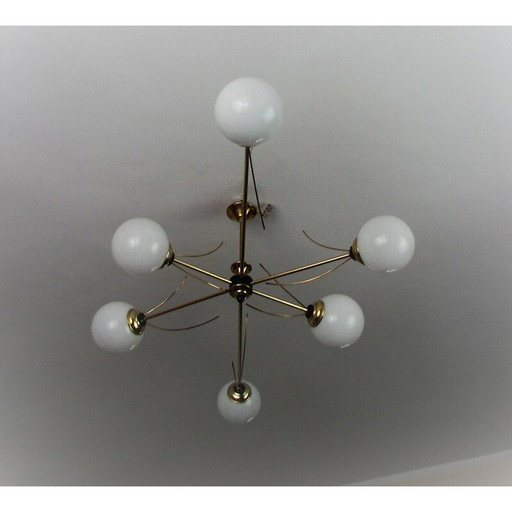 Lustre vintage en laiton et verre, 1960s