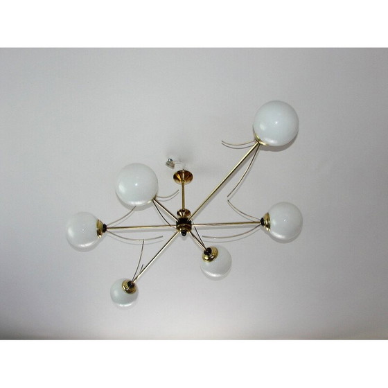 Image 1 of Lustre vintage en laiton et verre, 1960s