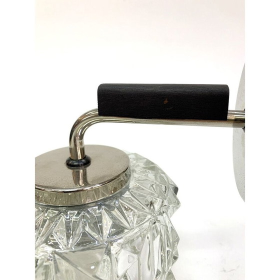 Image 1 of Applique vintage en verre avec accents de nickel et de bois, 1970