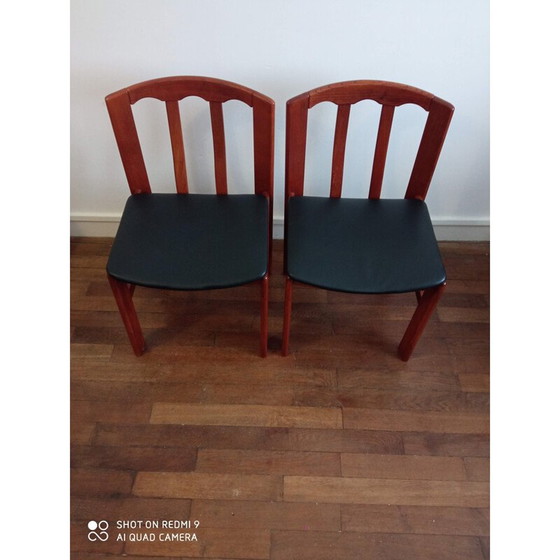 Image 1 of Paire de chaises vintage en orme massif et cuir 1070