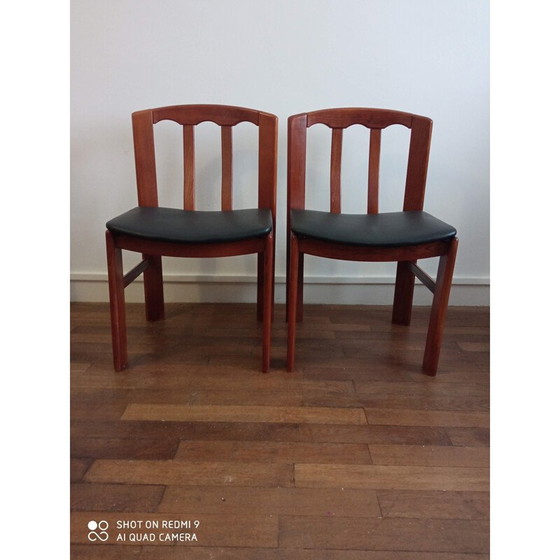 Image 1 of Paire de chaises vintage en orme massif et cuir 1070