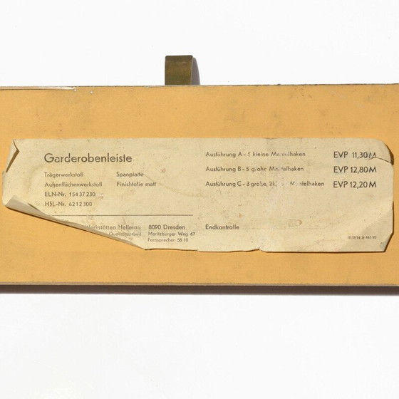 Image 1 of Porte-manteau mural vintage par Hersteller Veb Deutsche Werkstotten Hellerau, Allemagne 1970