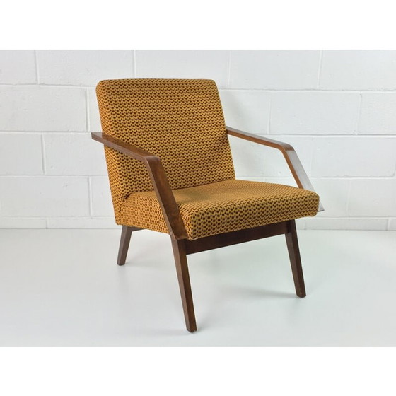 Image 1 of Fauteuil jaune en bois et tissu - années 1960