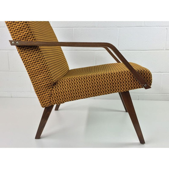 Image 1 of Fauteuil jaune en bois et tissu - années 1960