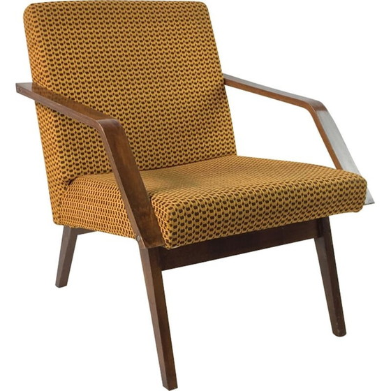 Image 1 of Fauteuil jaune en bois et tissu - années 1960