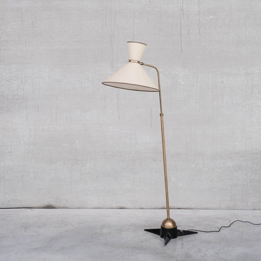 Lampadaire réglable en laiton vintage français par Robert Mathieu, années 1950